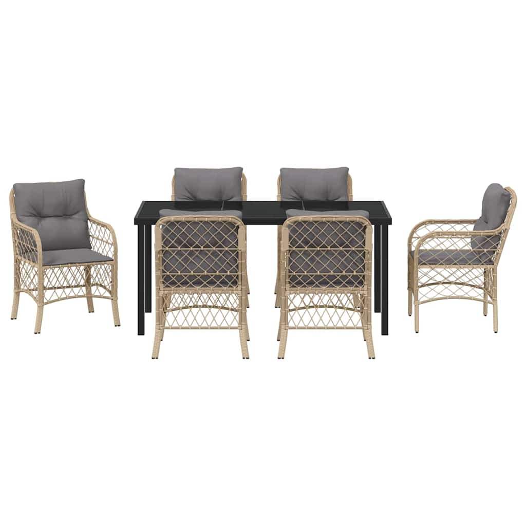 Garten Essgruppe mit Kissen 7 pcs Beige Poly Rattan