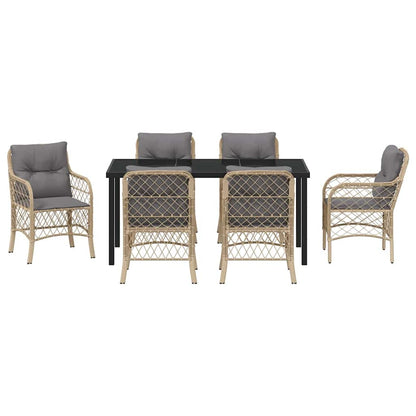 Garten Essgruppe mit Kissen 7 pcs Beige Poly Rattan