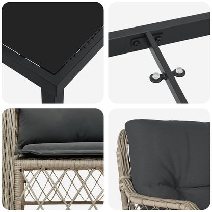 Garten Essgruppe mit Kissen 3 pcs Hellgrau Poly Rattan