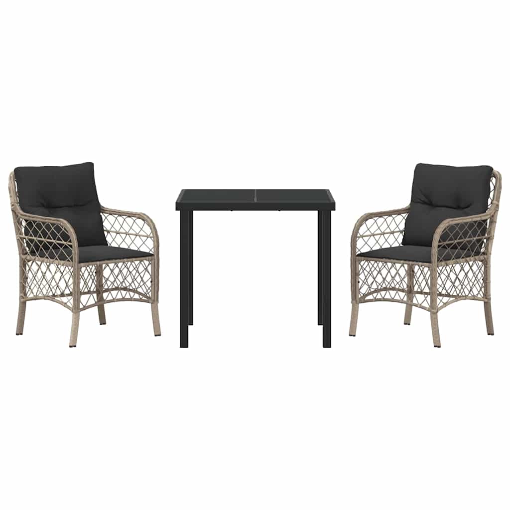 Garten Essgruppe mit Kissen 3 pcs Hellgrau Poly Rattan