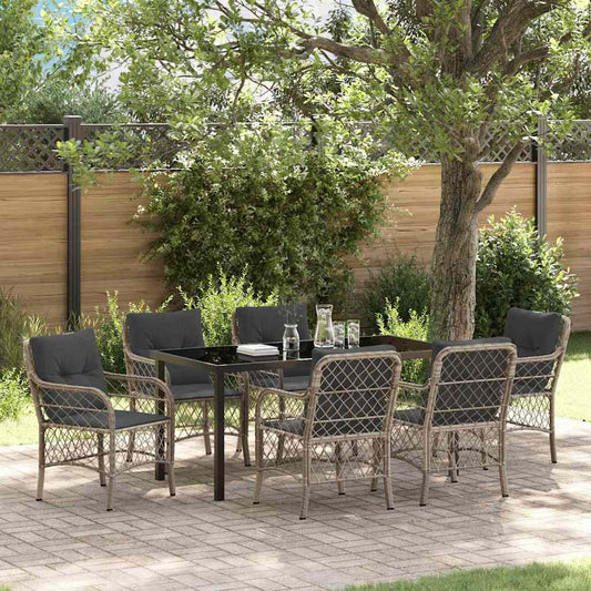 Garten Essgruppe mit Kissen 7 pcs Hellgrau Poly Rattan