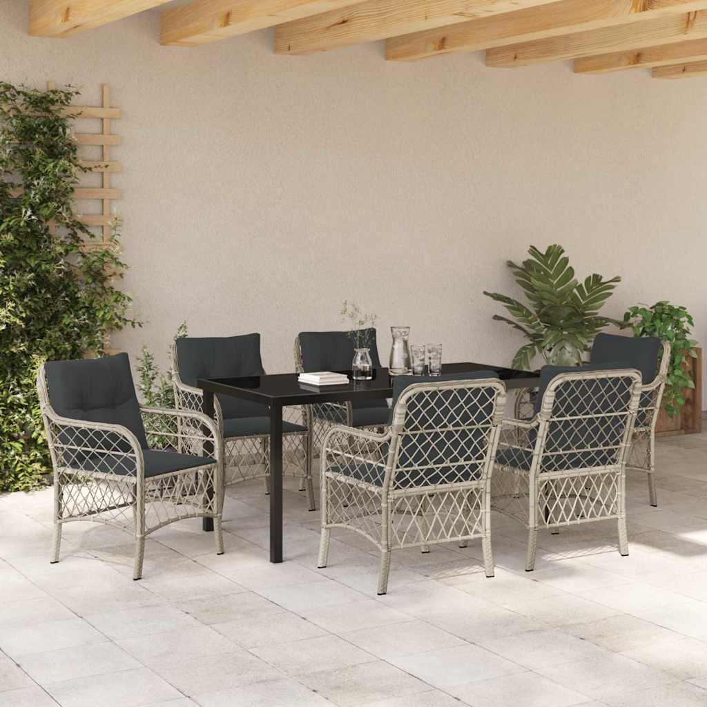 Garten Essgruppe mit Kissen 7 pcs Hellgrau Poly Rattan