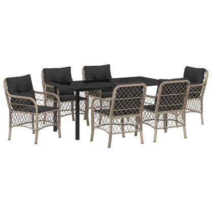 Garten Essgruppe mit Kissen 7 pcs Hellgrau Poly Rattan