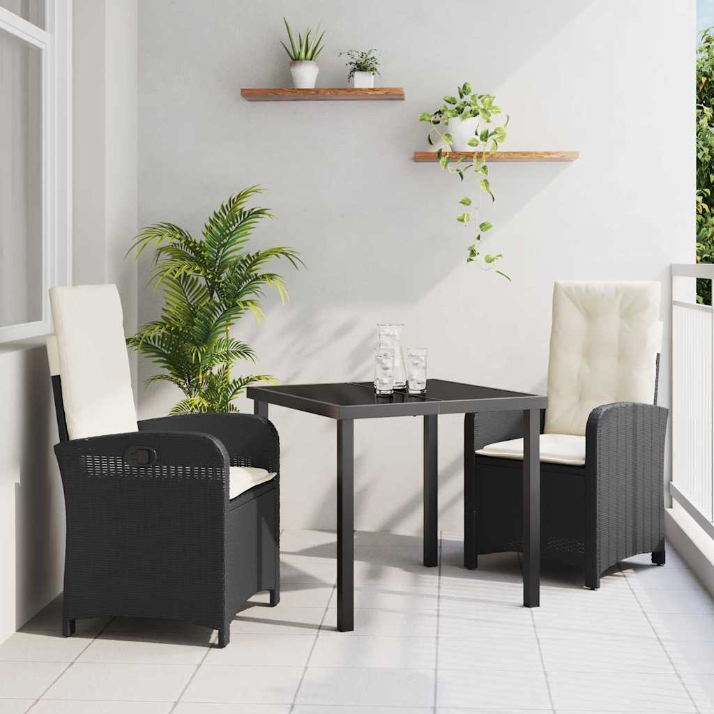 Garten Essgruppe 3 pcs Schwarz Poly-Rattan