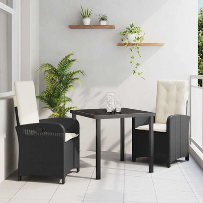 Garten Essgruppe 3 pcs Schwarz Poly-Rattan