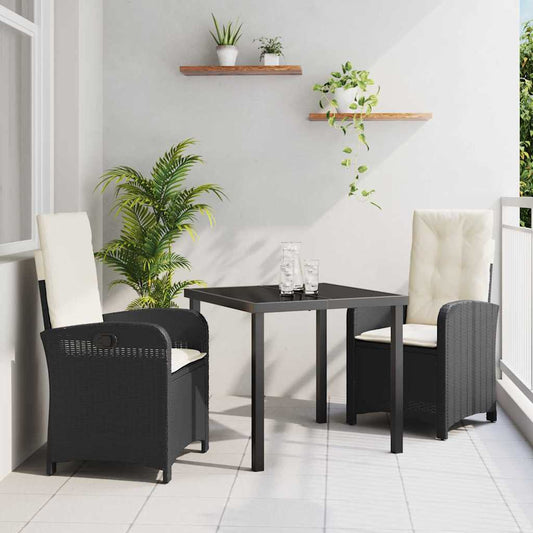 Garten Essgruppe 3 pcs Schwarz Poly-Rattan