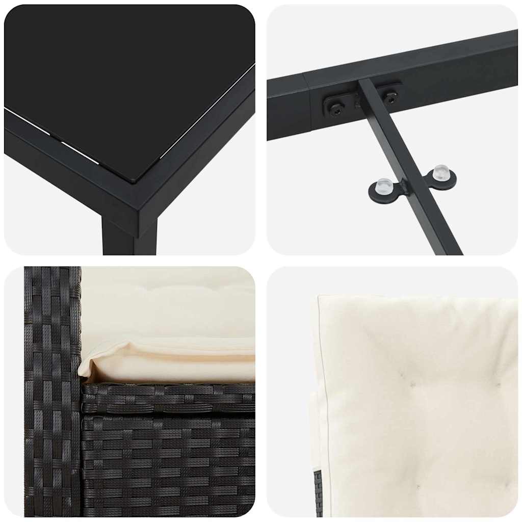 Garten Essgruppe 7 pcs Schwarz Poly-Rattan