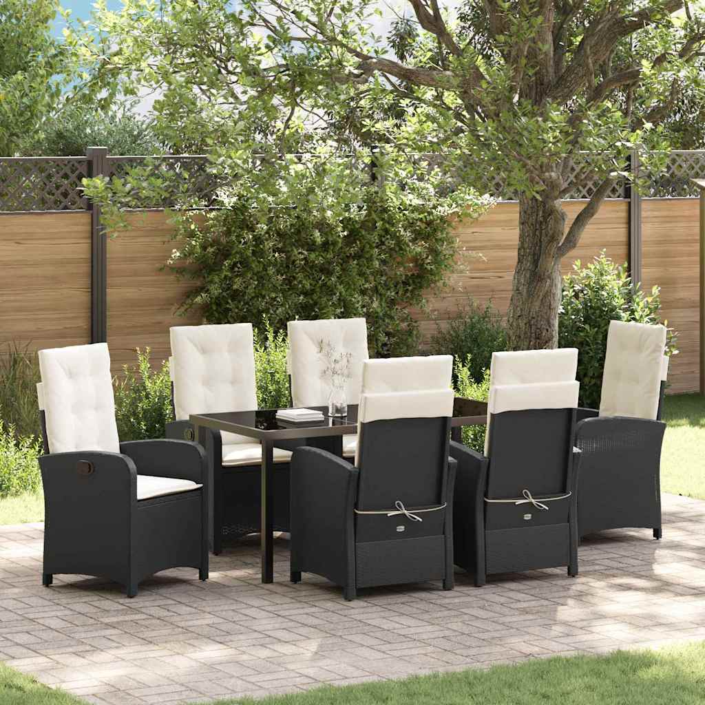 Garten Essgruppe 7 pcs Schwarz Poly-Rattan
