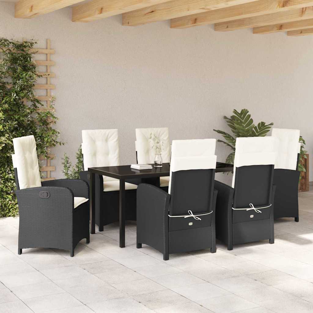 Garten Essgruppe 7 pcs Schwarz Poly-Rattan