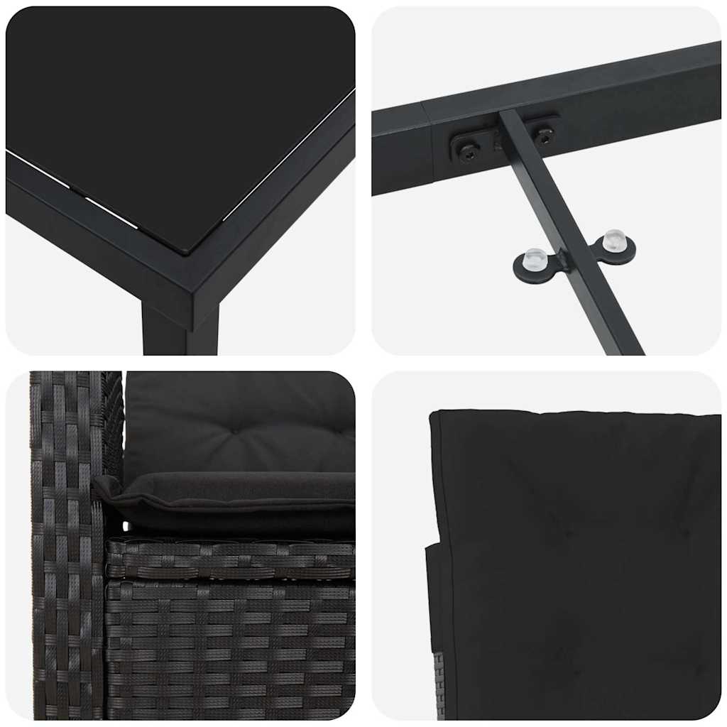 Garten Essgruppe 3 pcs Schwarz Poly-Rattan