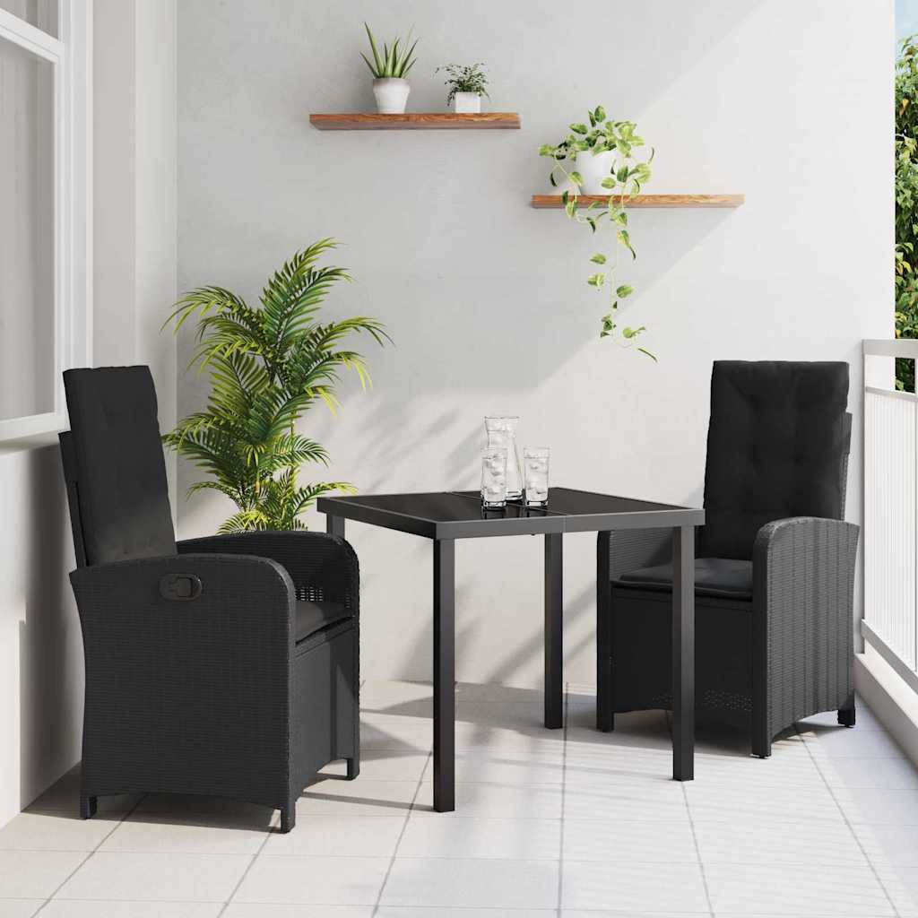 Garten Essgruppe 3 pcs Schwarz Poly-Rattan