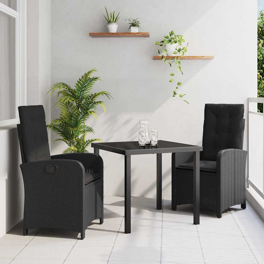 Garten Essgruppe 3 pcs Schwarz Poly-Rattan