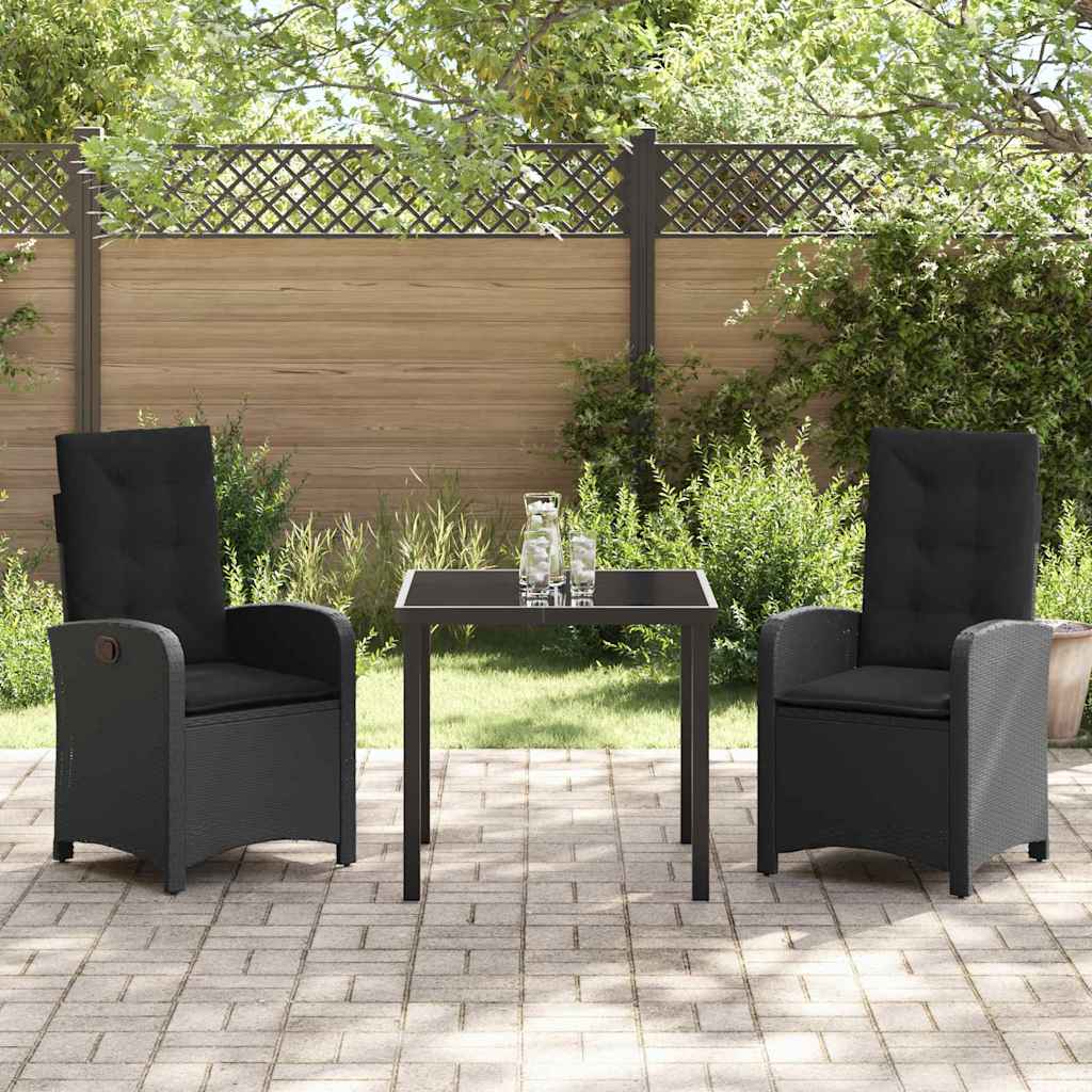 Garten Essgruppe 3 pcs Schwarz Poly-Rattan
