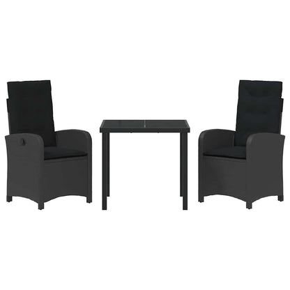 Garten Essgruppe 3 pcs Schwarz Poly-Rattan