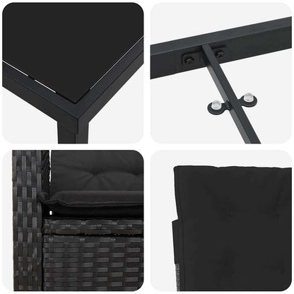 Garten Essgruppe 7 pcs Schwarz Poly-Rattan
