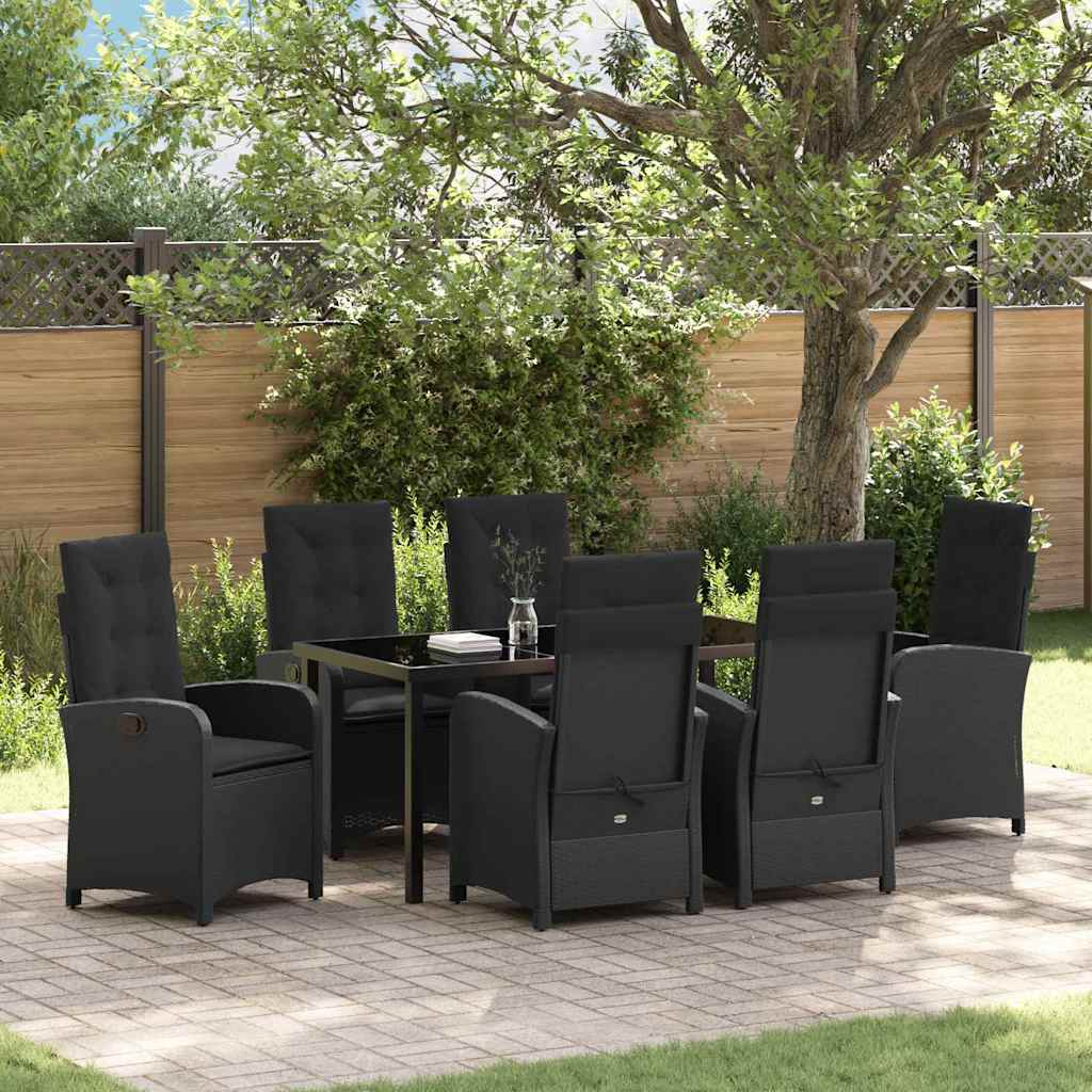 Garten Essgruppe 7 pcs Schwarz Poly-Rattan