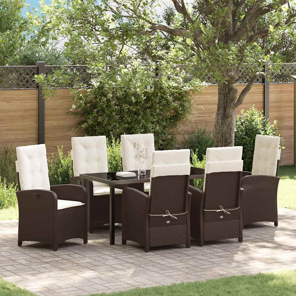 Garten Essgruppe 7 pcs Braun Poly-Rattan