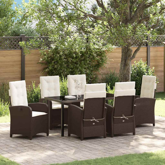 Garten Essgruppe 7 pcs Braun Poly-Rattan