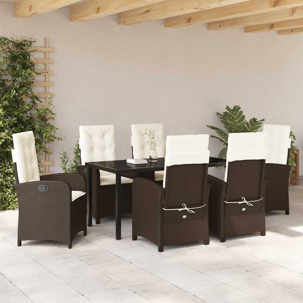 Garten Essgruppe 7 pcs Braun Poly-Rattan