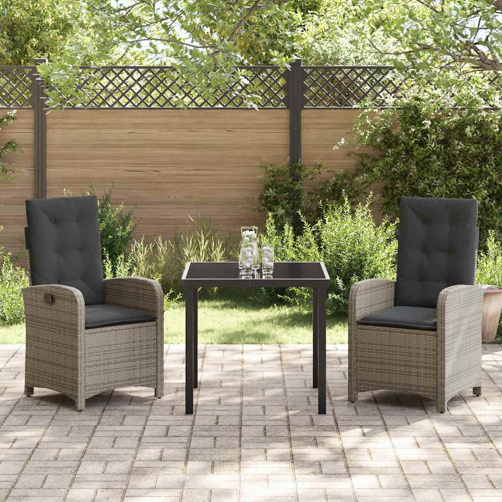Garten Essgruppe 3 pcs Grau Poly-Rattan