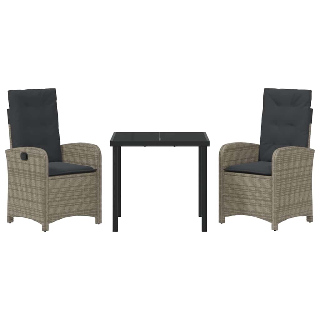 Garten Essgruppe 3 pcs Grau Poly-Rattan