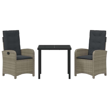 Garten Essgruppe 3 pcs Grau Poly-Rattan