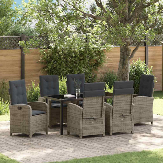 Garten Essgruppe 7 pcs Grau Poly-Rattan