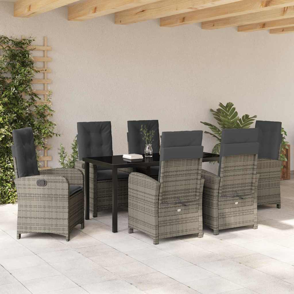 Garten Essgruppe 7 pcs Grau Poly-Rattan