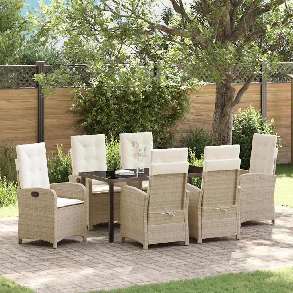 Garten Essgruppe 7 pcs Beige Poly-Rattan