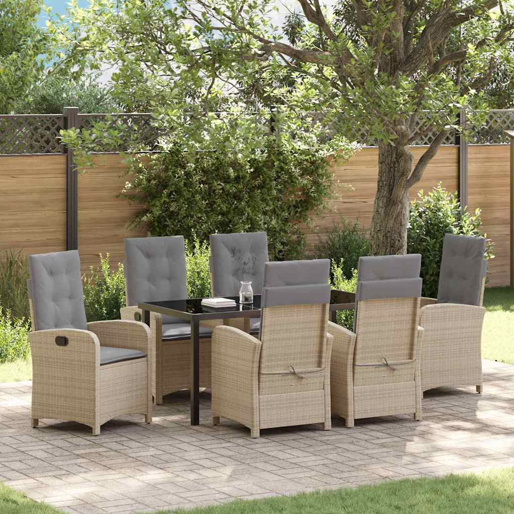 Garten Essgruppe 7 pcs Beige Poly-Rattan