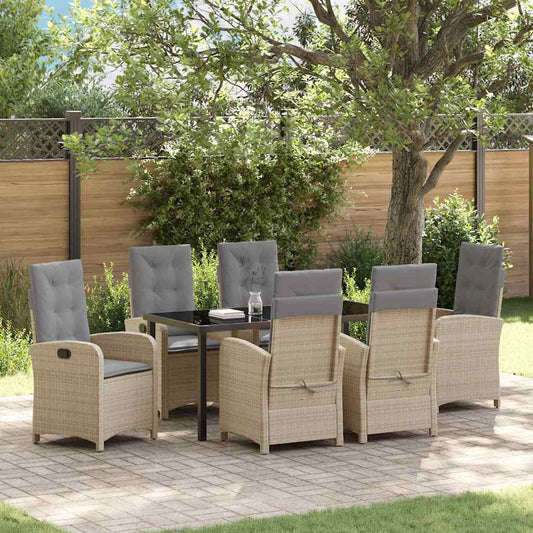 Garten Essgruppe 7 pcs Beige Poly-Rattan