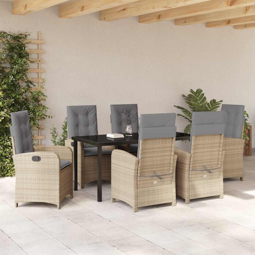 Garten Essgruppe 7 pcs Beige Poly-Rattan