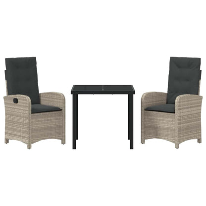 Garten Essgruppe 3 pcs Hellgrau Poly-Rattan