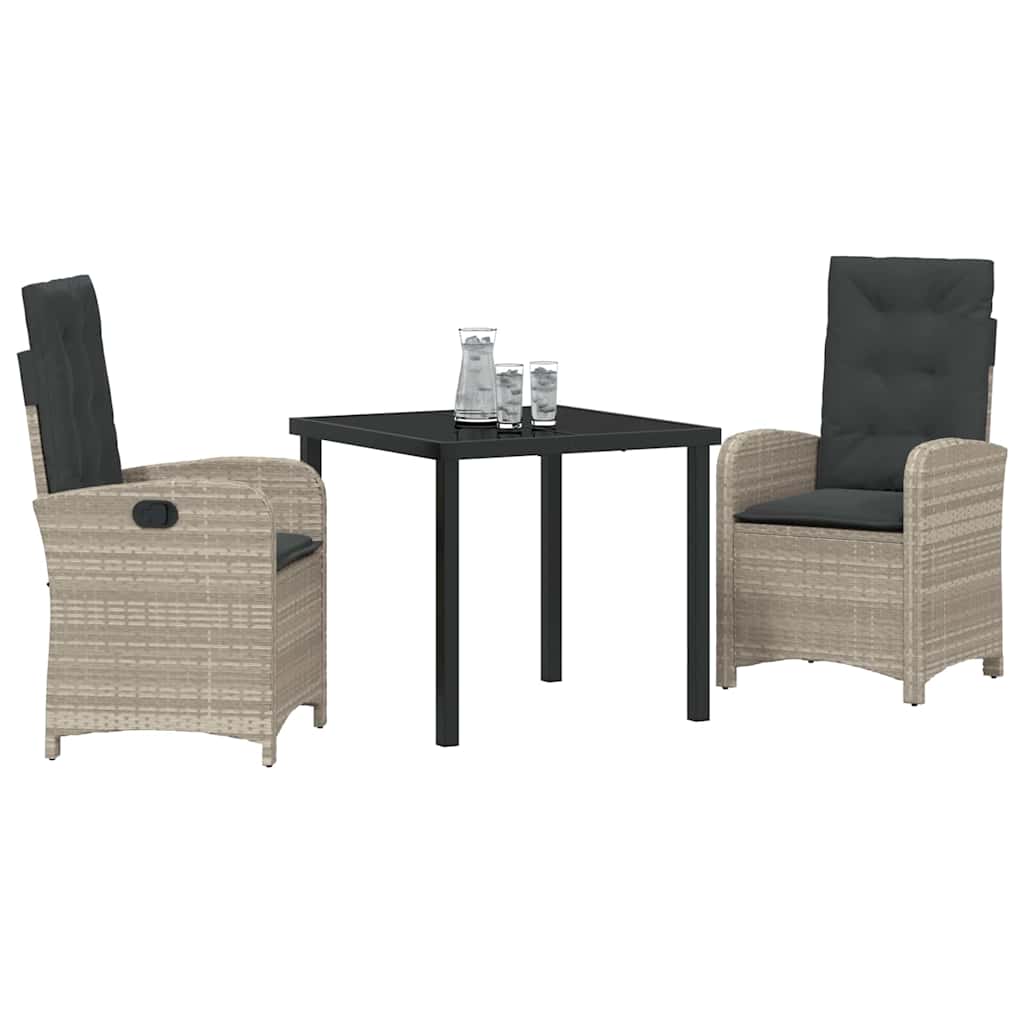 Garten Essgruppe 3 pcs Hellgrau Poly-Rattan
