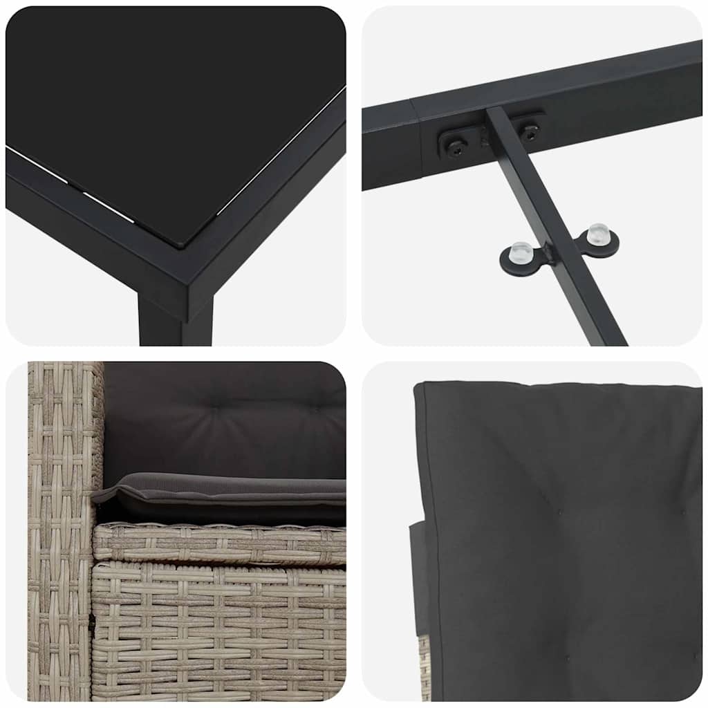 Garten Essgruppe 7 pcs Hellgrau Poly-Rattan