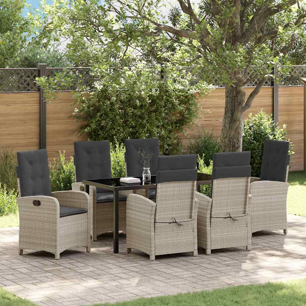 Garten Essgruppe 7 pcs Hellgrau Poly-Rattan