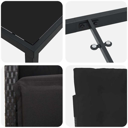 Garten Essgruppe 3 pcs Schwarz Poly-Rattan