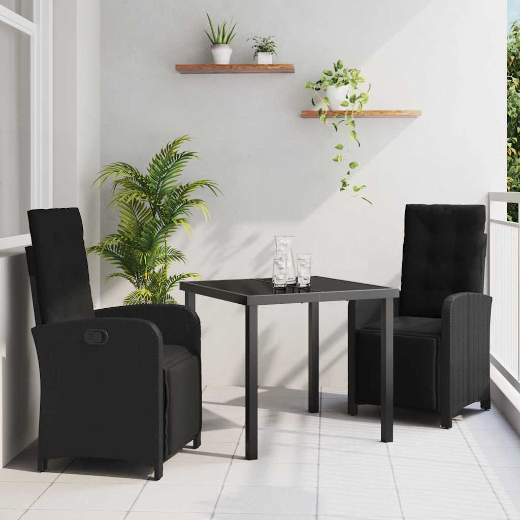 Garten Essgruppe 3 pcs Schwarz Poly-Rattan