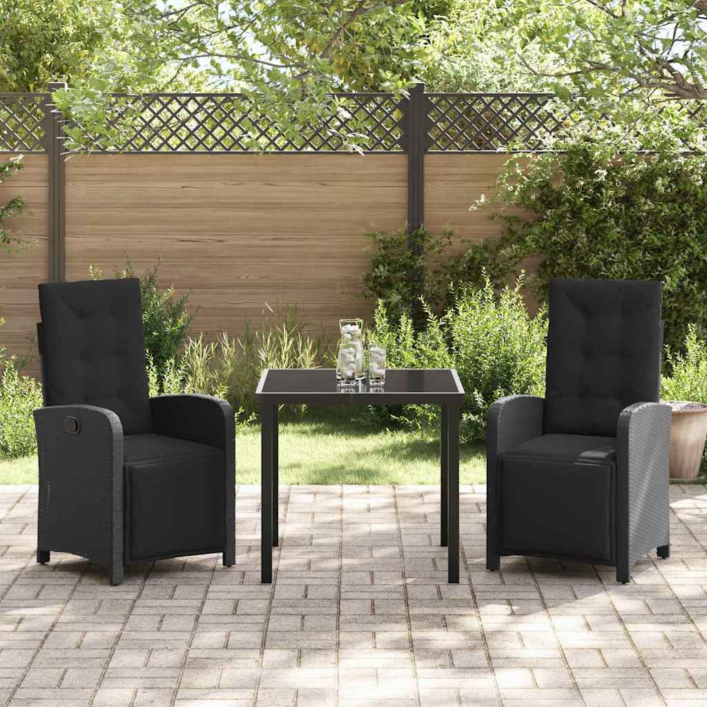 Garten Essgruppe 3 pcs Schwarz Poly-Rattan