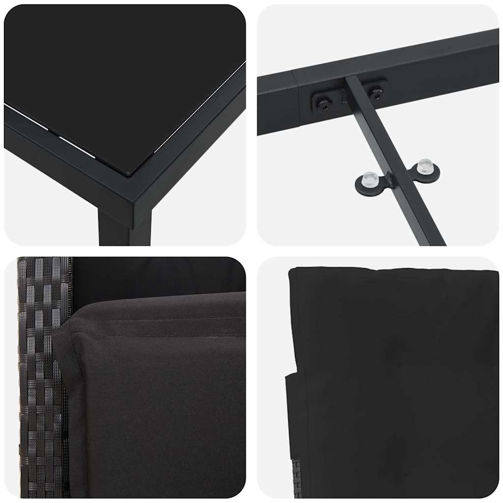 Garten Essgruppe 7 pcs Schwarz Poly-Rattan