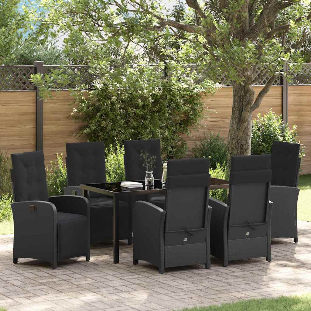 Garten Essgruppe 7 pcs Schwarz Poly-Rattan