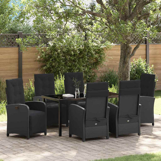 Garten Essgruppe 7 pcs Schwarz Poly-Rattan