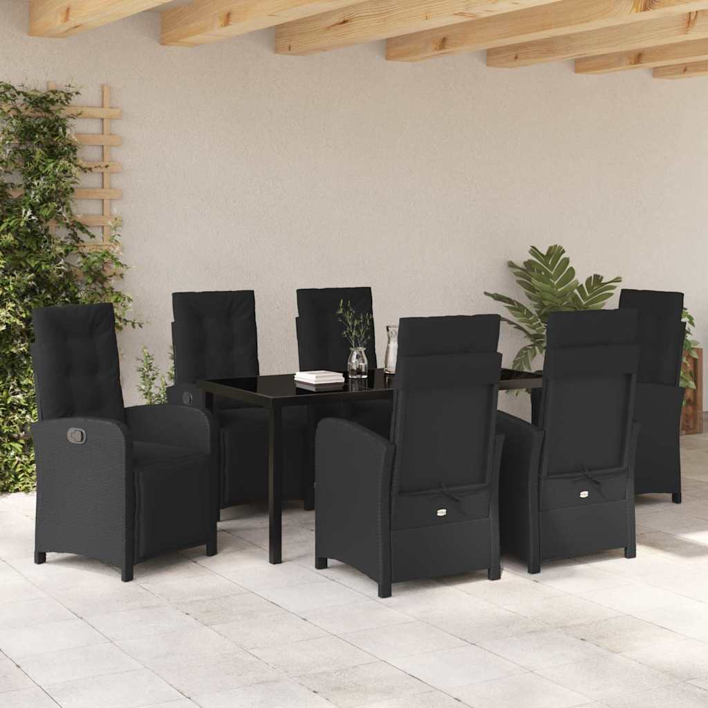 Garten Essgruppe 7 pcs Schwarz Poly-Rattan
