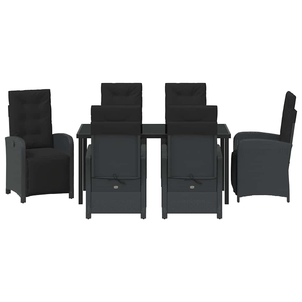 Garten Essgruppe 7 pcs Schwarz Poly-Rattan