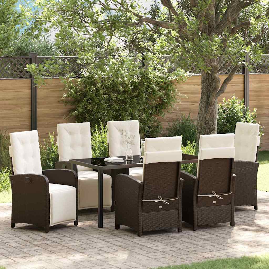 Garten Essgruppe 7 pcs Braun Poly-Rattan