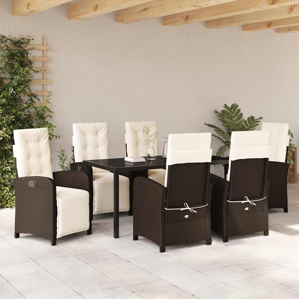 Garten Essgruppe 7 pcs Braun Poly-Rattan