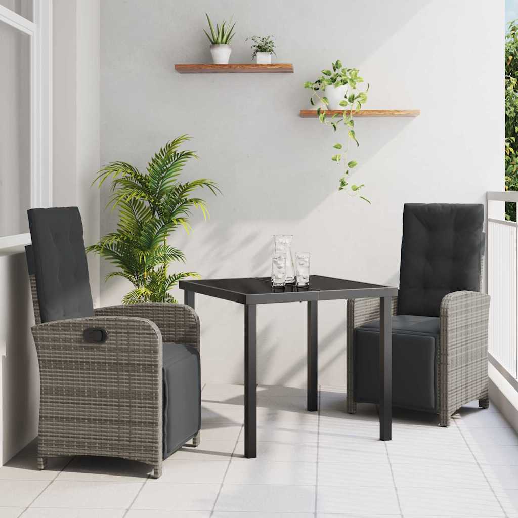 Garten Essgruppe 3 pcs Grau Poly-Rattan
