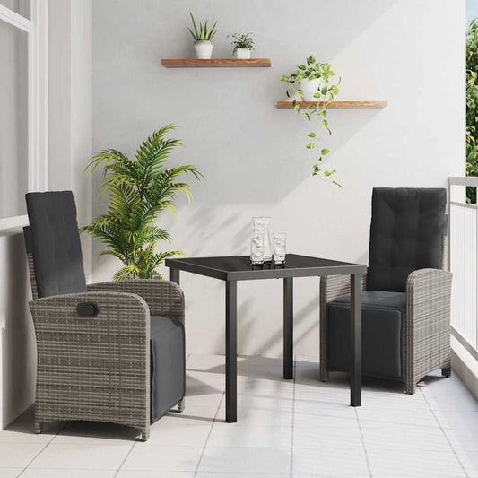 Garten Essgruppe 3 pcs Grau Poly-Rattan