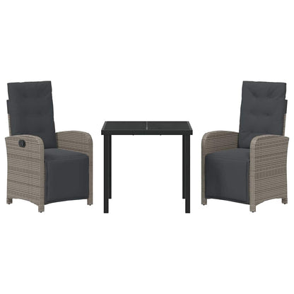 Garten Essgruppe 3 pcs Grau Poly-Rattan