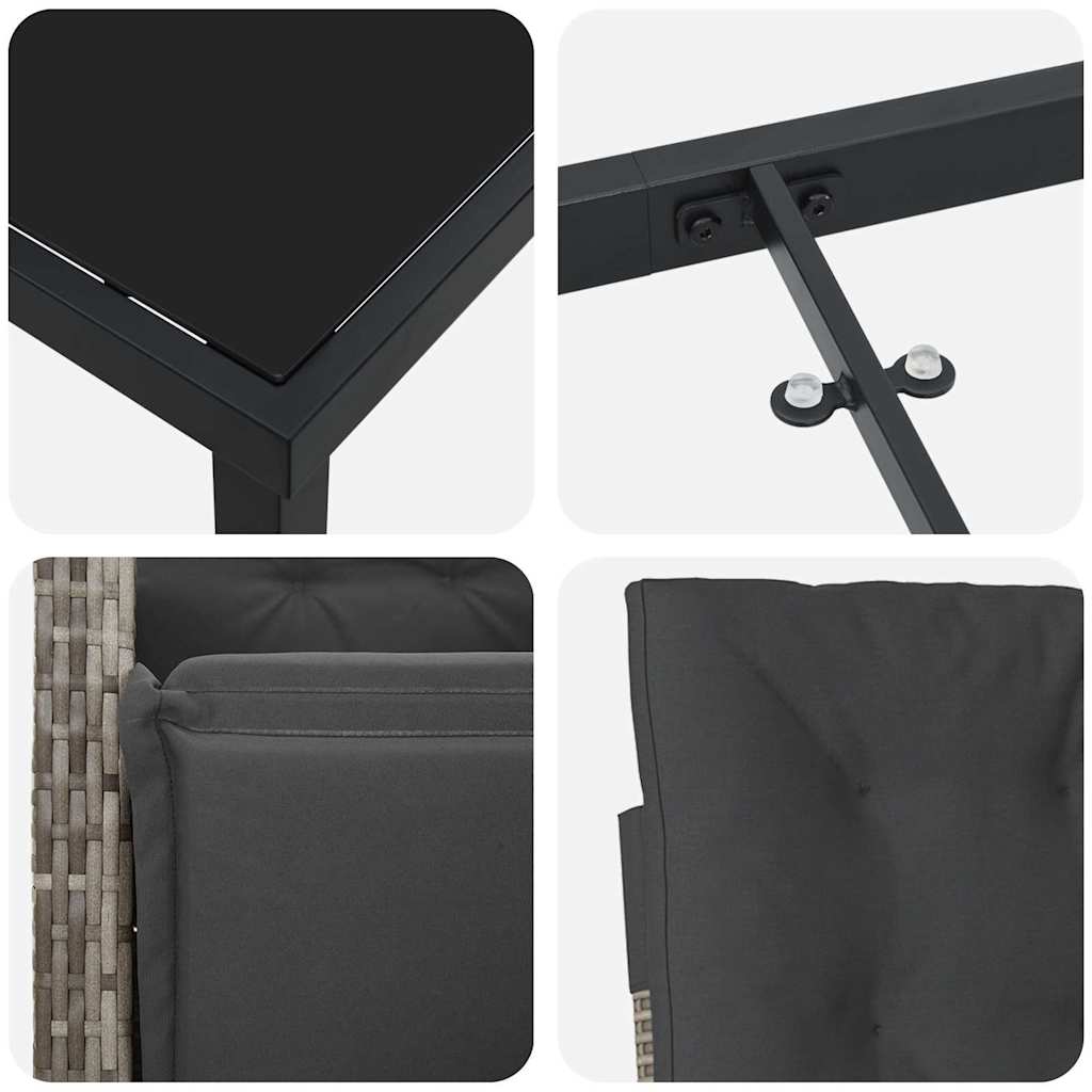 Garten Essgruppe 7 pcs Grau Poly-Rattan